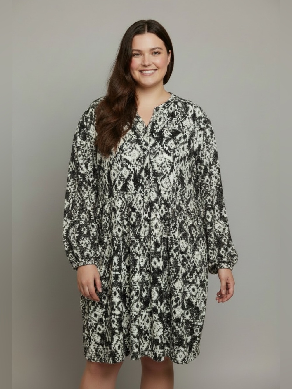 Jane Ashley | Long Sleeve Tribal Print Dress 2X